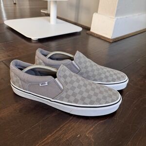 VANS Slip-On Checker Men's Size 12 White Grey CHECKERBOARD Canvas Shoes